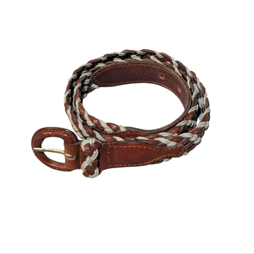 Braided Leather Jute/Cotton Cord Belt 32 Preppy Old Money Nautical